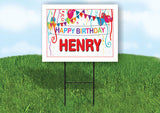 HENRY HAPPY BIRTHDAY BALLOONS 18 in x 24 in Yard Sign Road Sign with Stand