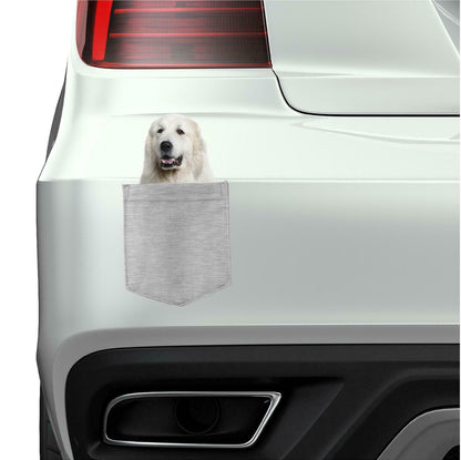 Great Pyrenees Dog in pocket Fridge Car Magnet Bumper Sticker App size 4"x7"