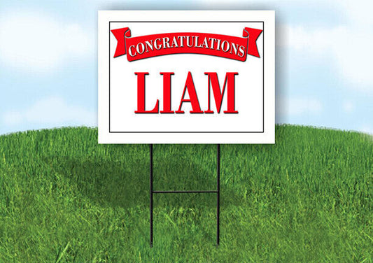 LIAM CONGRATULATIONS RED BANNER 18in x 24in Yard sign with Stand