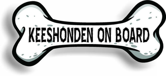 Dog on Board Keeshonden Bone Car Magnet Bumper Sticker 3"x7"