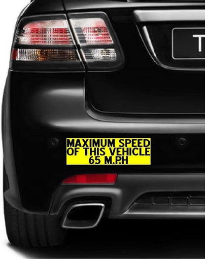 Set of 3 Maximum Speed of This Vehicle 65 M.P.H car Magnet Bumper Sticker Bright Yellow