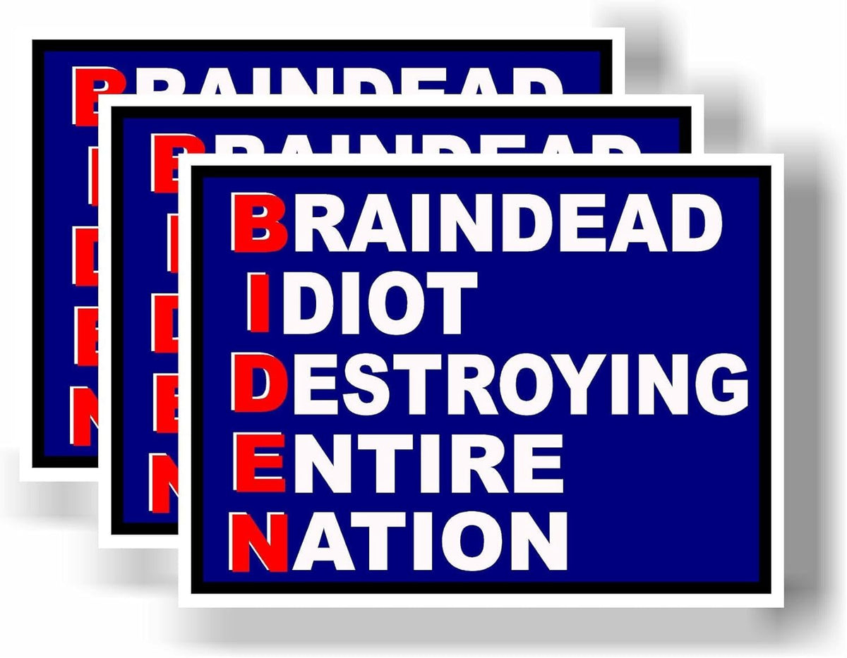 3 Pack Eco Biden Brain Idiot Red Blue Alone Bumper Magnet 4 in x 3 in